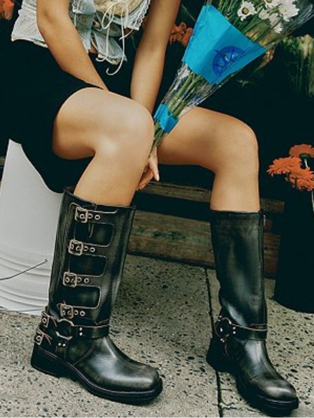 Steve Madden - Rocky Distressed Leather Buckle Hardware Tall Moto Engineer Boots - Picture 9 of 12